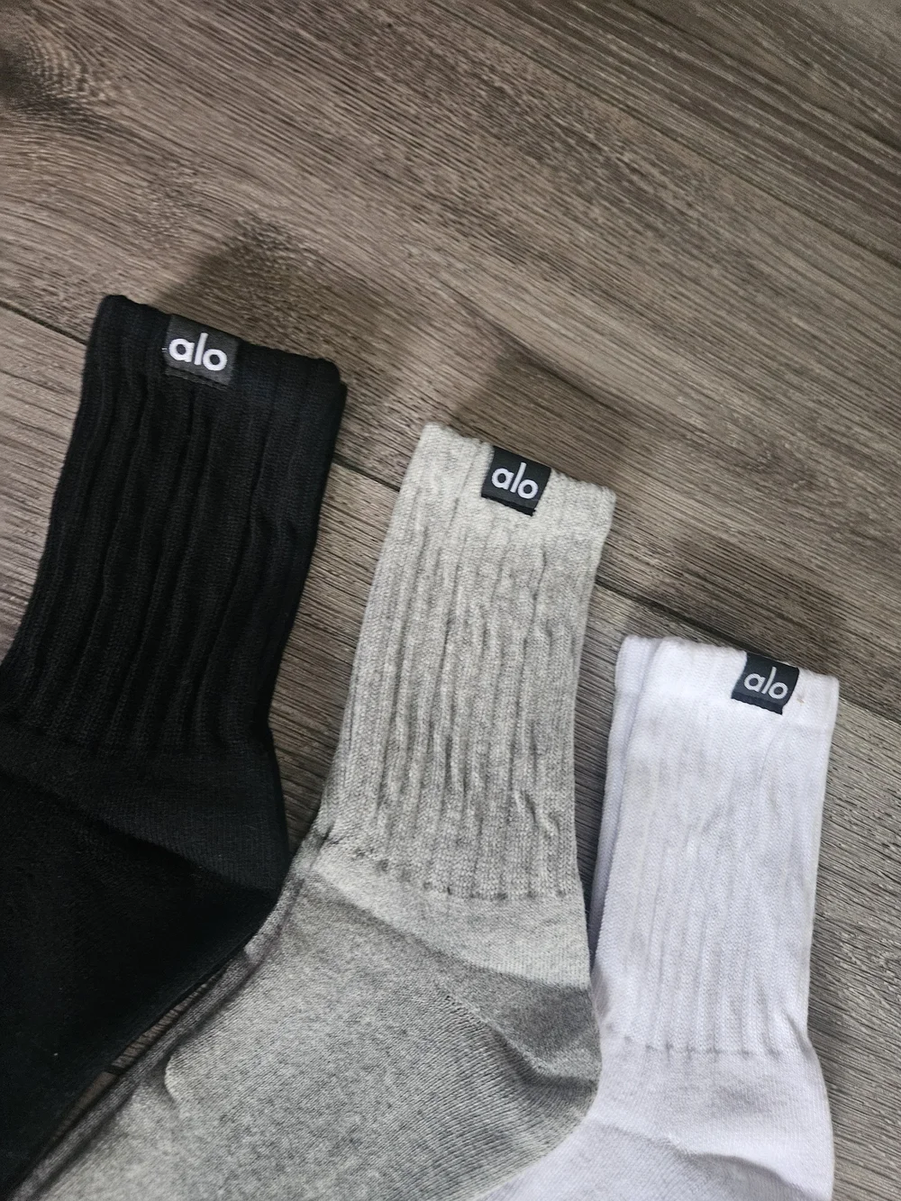 ALO Yoga Women’s Ribbed Crew Socks - Black, Gray & White (3-Pack)